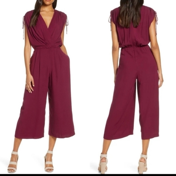 Gal Meets Glam Pants - GAL Meets Glam Luella Ruched Shoulder Crop Wide Leg Jumpsuit